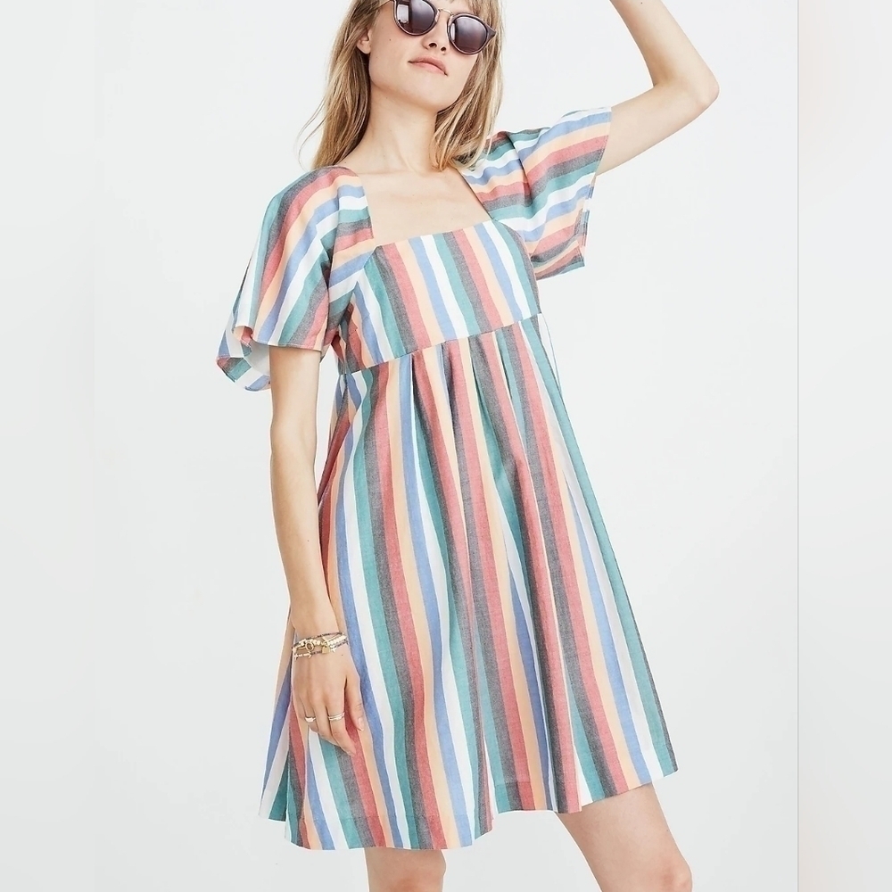 Madewell Square-Neck Mini Dress in Festival Stripe Sz. M